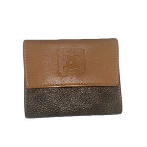 Celine Vintage Macadam French Mini/Compact Wallet Brown and Tan Monogram